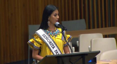 Miss Panama speaks at UN